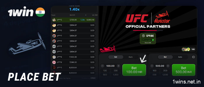 Place your bet in Aviator 1Win